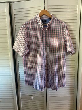 Chaps Men’s Button-Down Plaid Shirt - Pink & Light Blue Size L